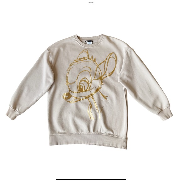 Zara x Disney Classics Bambi Graphic Gold Foil Print Sweatshirt Size S - Picture 3 of 8